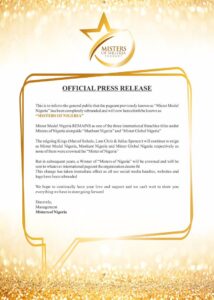 Official Notice: Miss Model Nigeria rebranded, Now called Misters of Nigeria